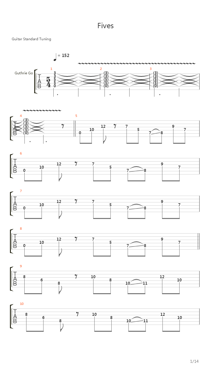 Fives吉他谱