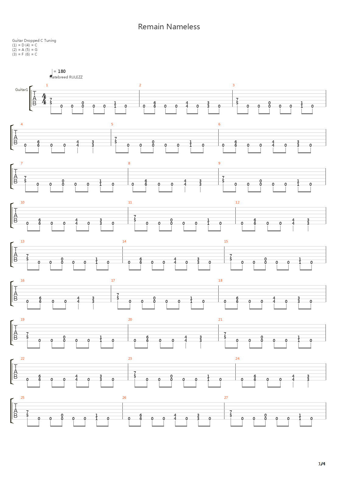 Remain Nameless吉他谱