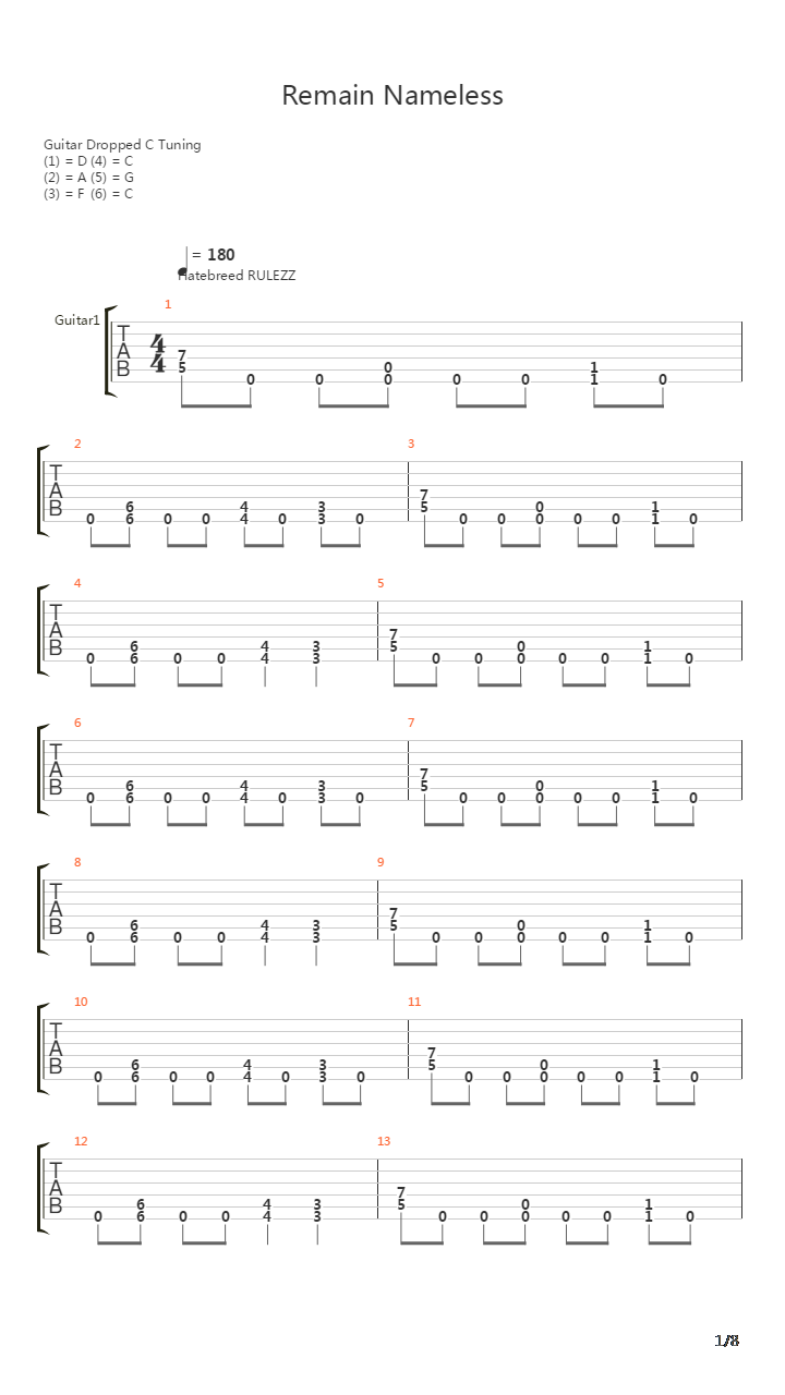 Remain Nameless吉他谱