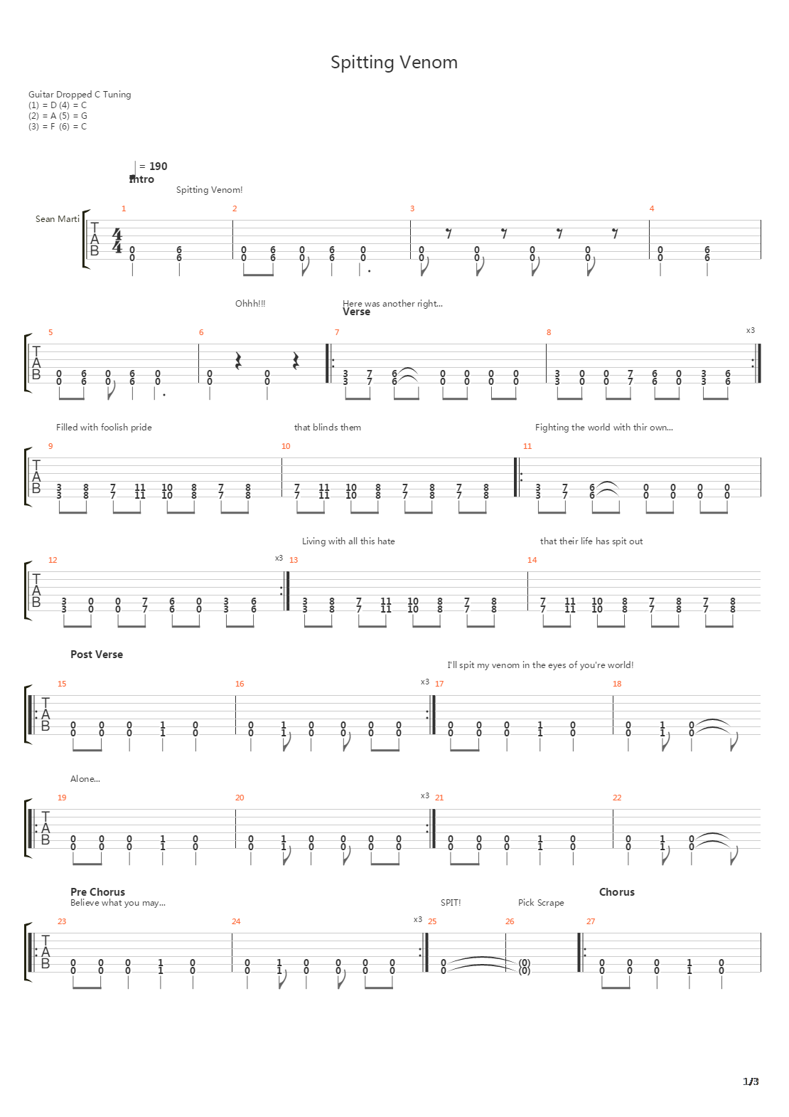 Spitting Venom吉他谱
