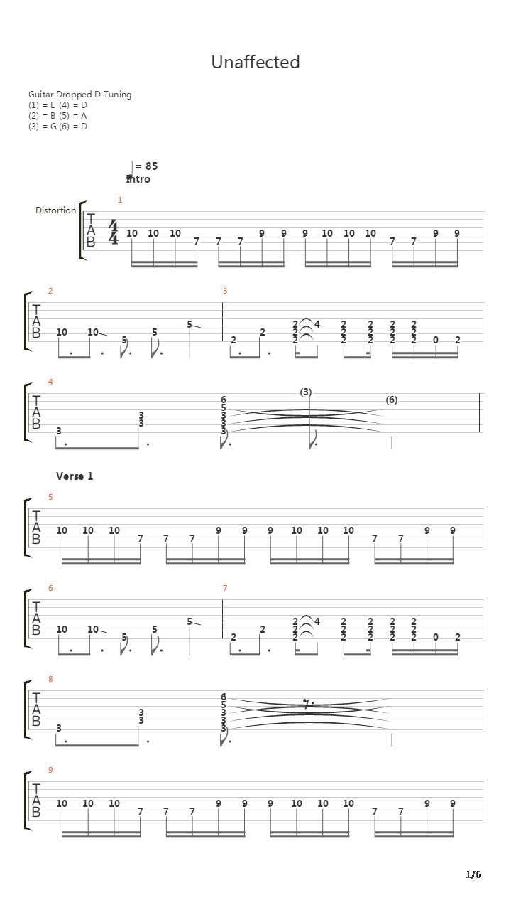 Unaffected吉他谱
