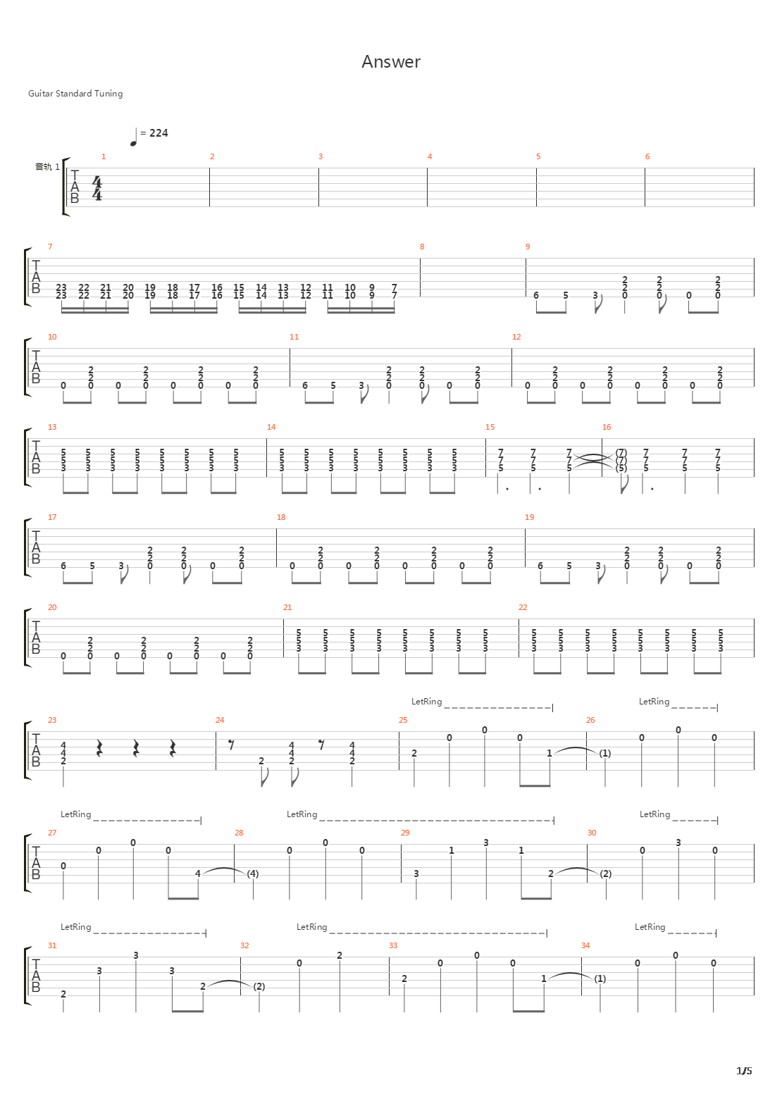 G线上的魔王(ジーせんじょうのまおう)OP - Answer吉他谱