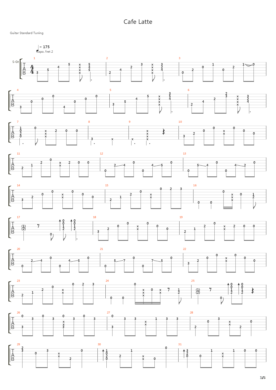 Café Latte（拿铁咖啡）吉他谱