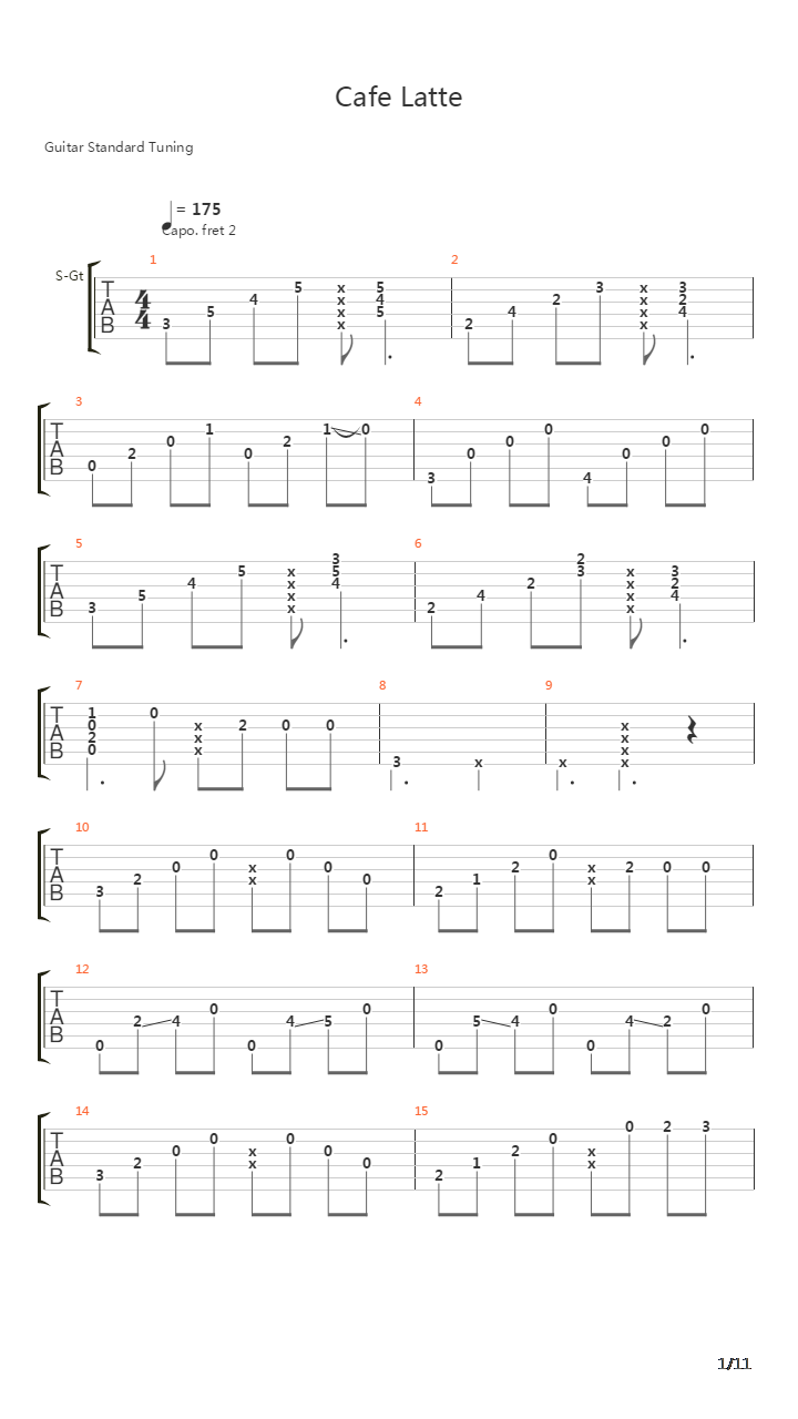 Café Latte（拿铁咖啡）吉他谱