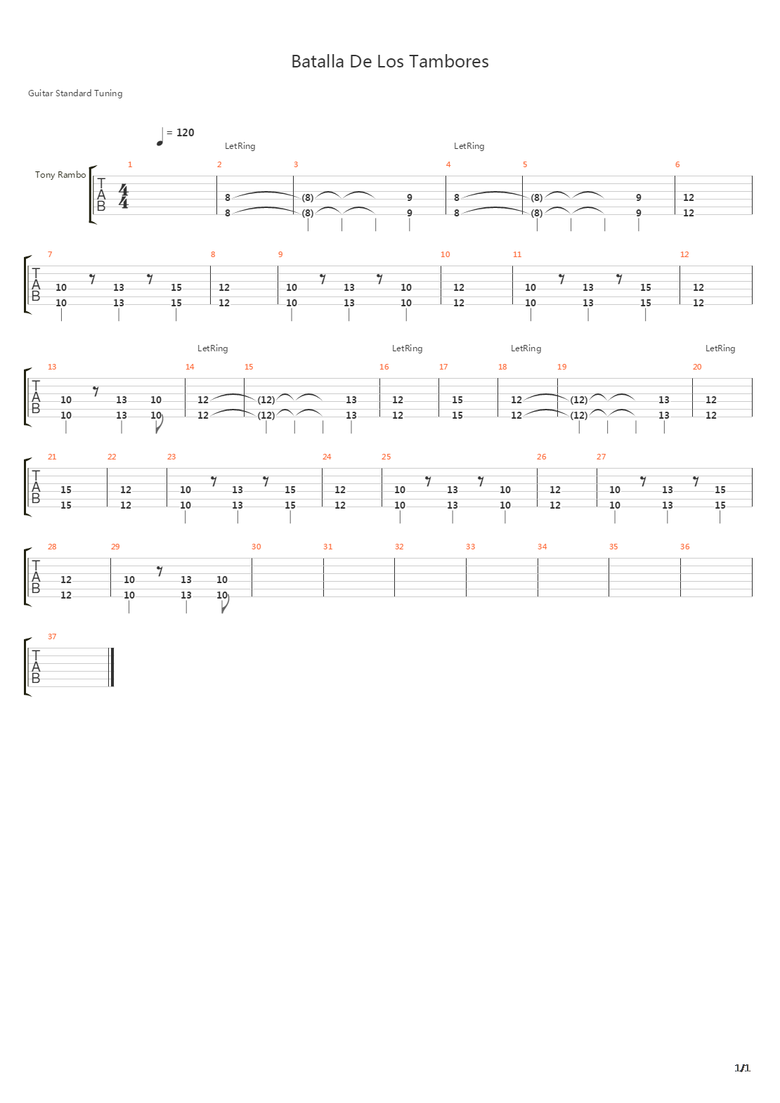 Batalla De Los Tambores吉他谱
