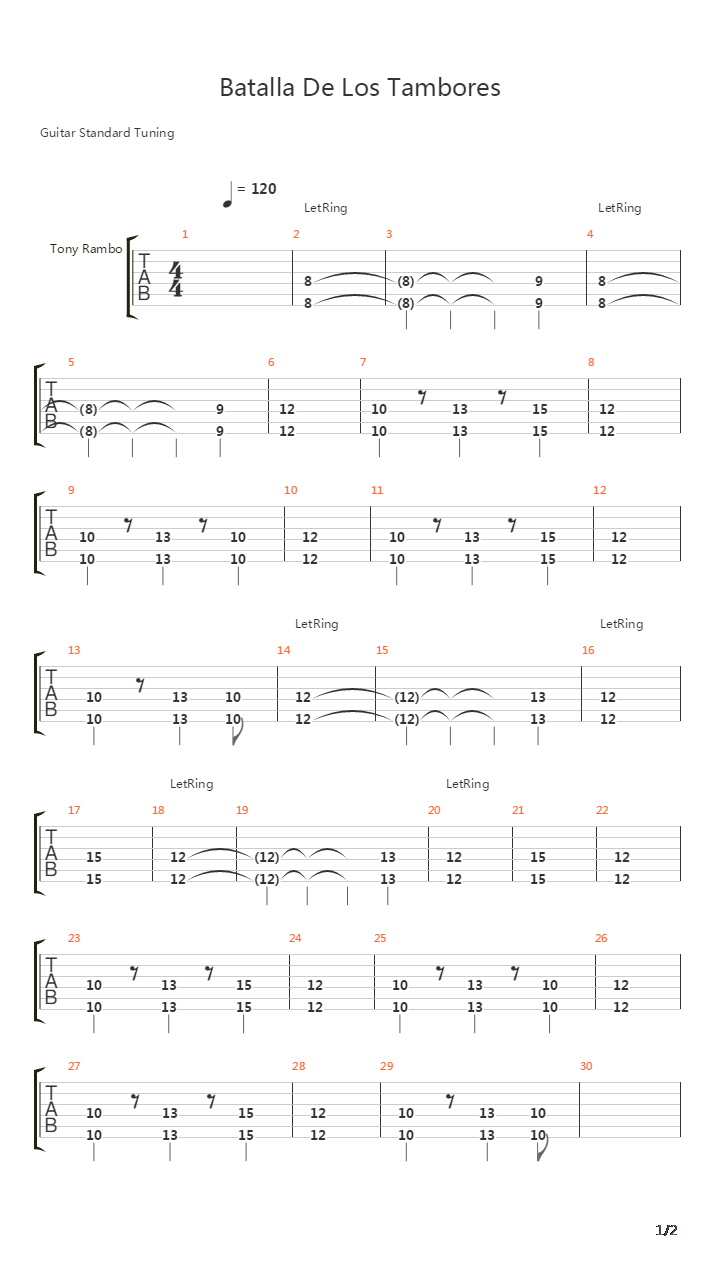 Batalla De Los Tambores吉他谱