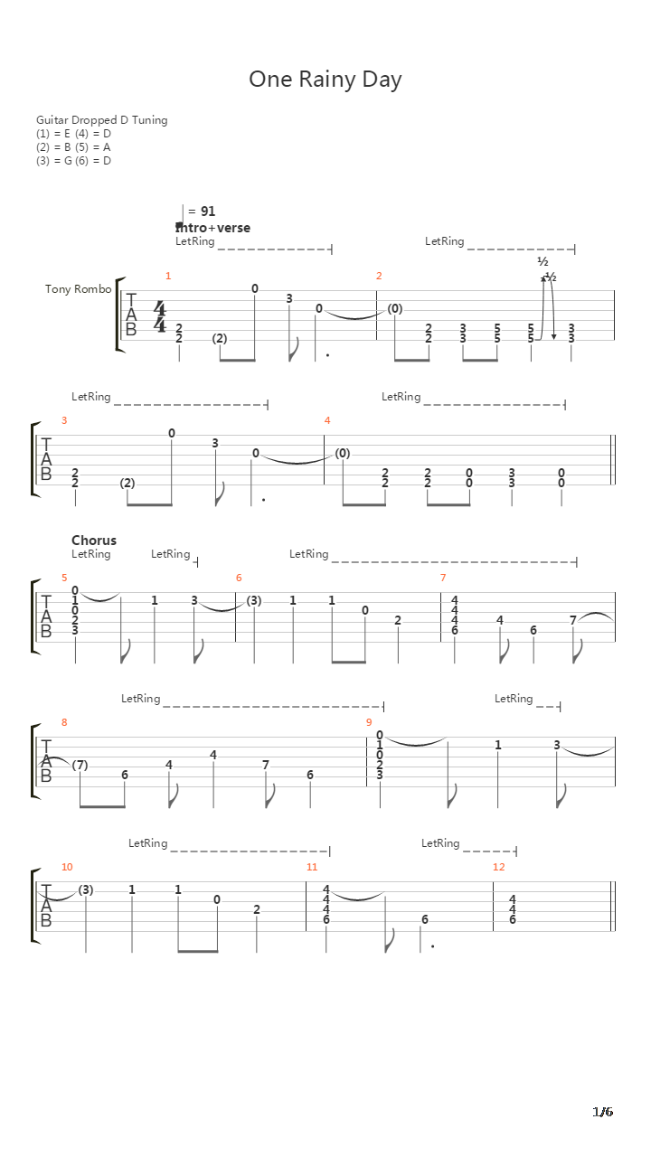 One Rainy Day吉他谱