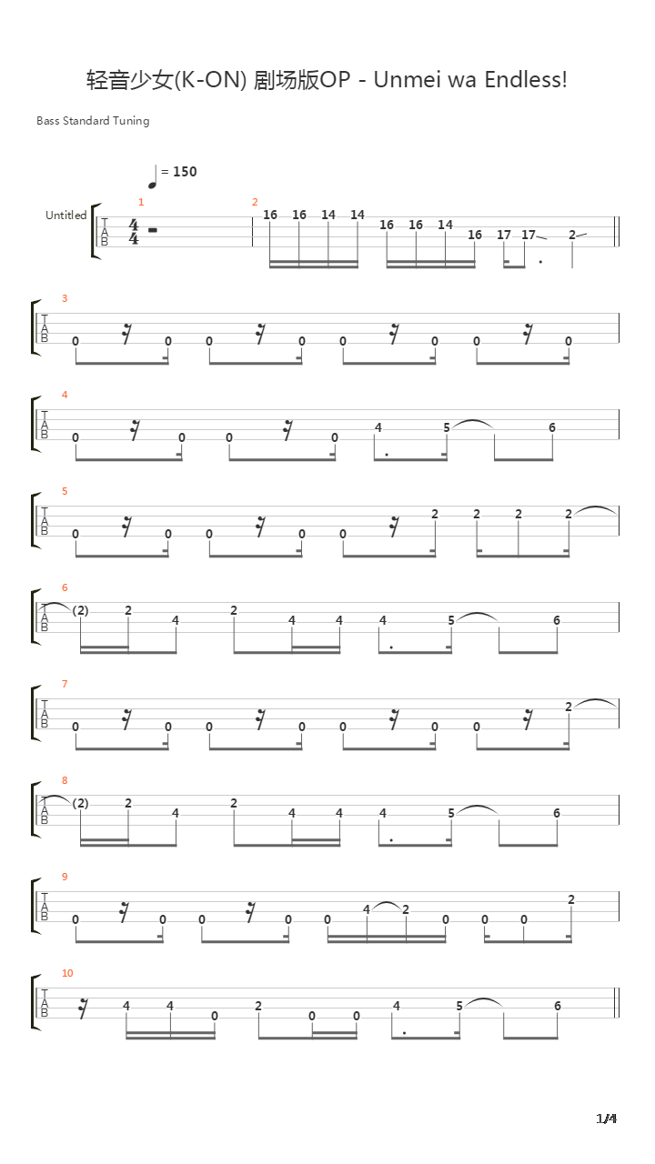 轻音少女(K-ON) 剧场版OP - Unmei wa Endless!吉他谱