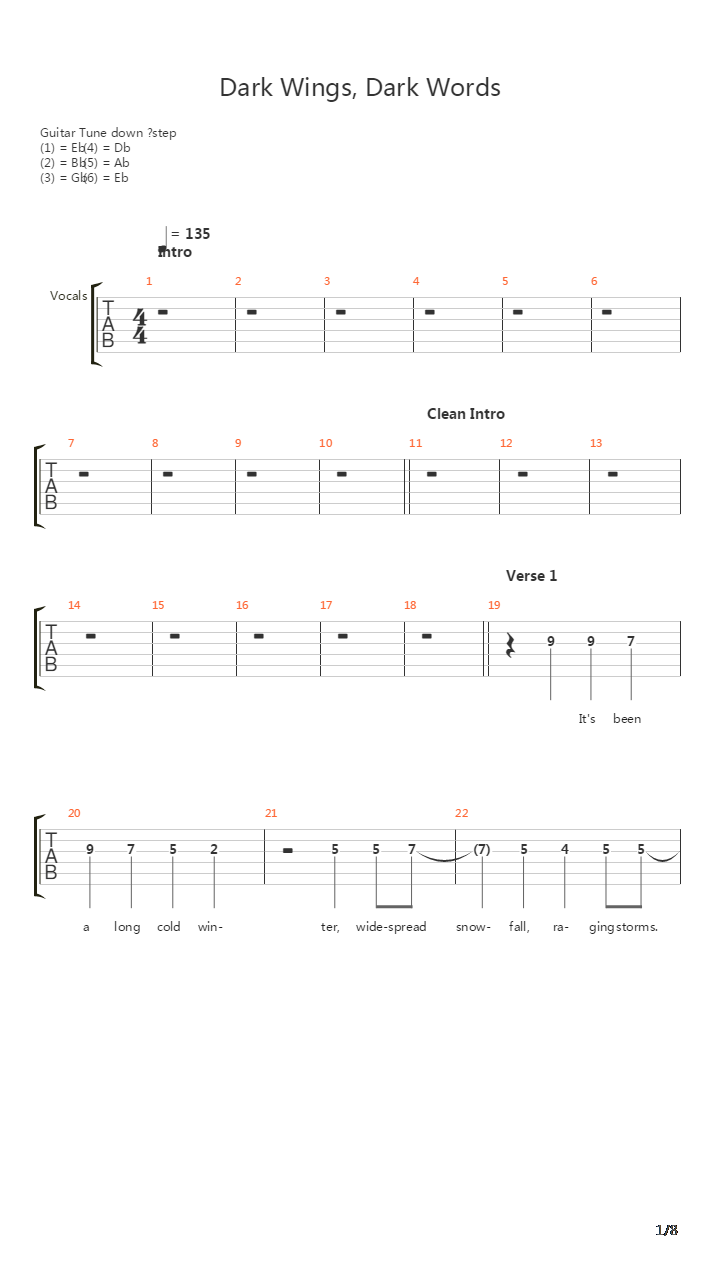 Dark Wings Dark Words吉他谱