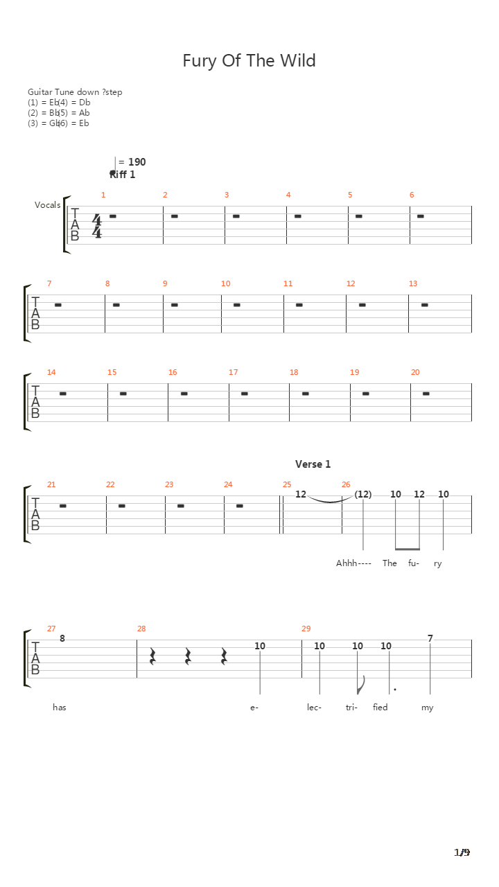 Fury Of The Wild吉他谱