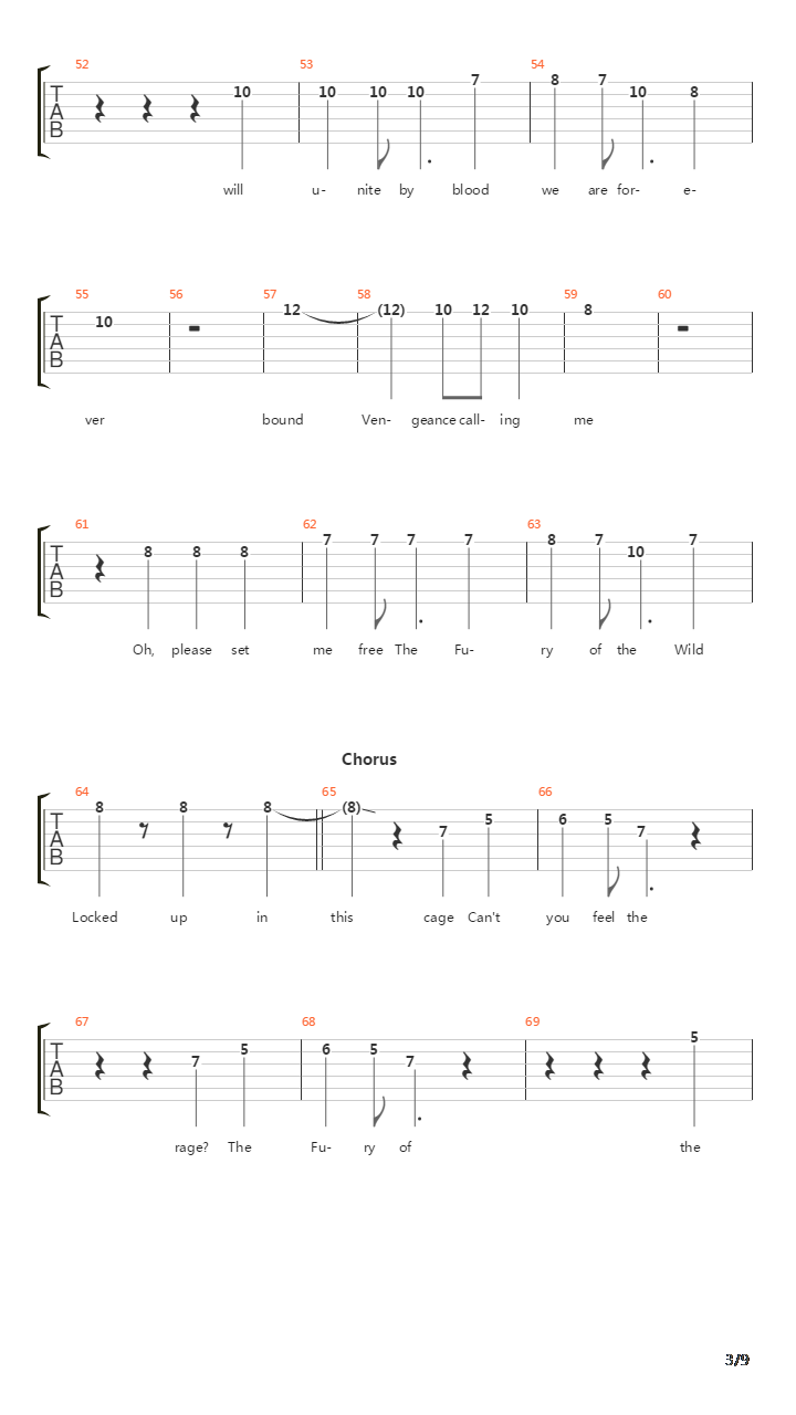 Fury Of The Wild吉他谱