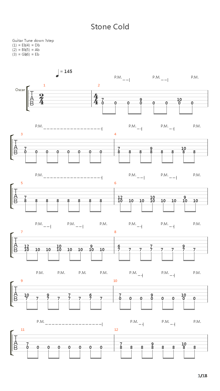 Stone Cold吉他谱