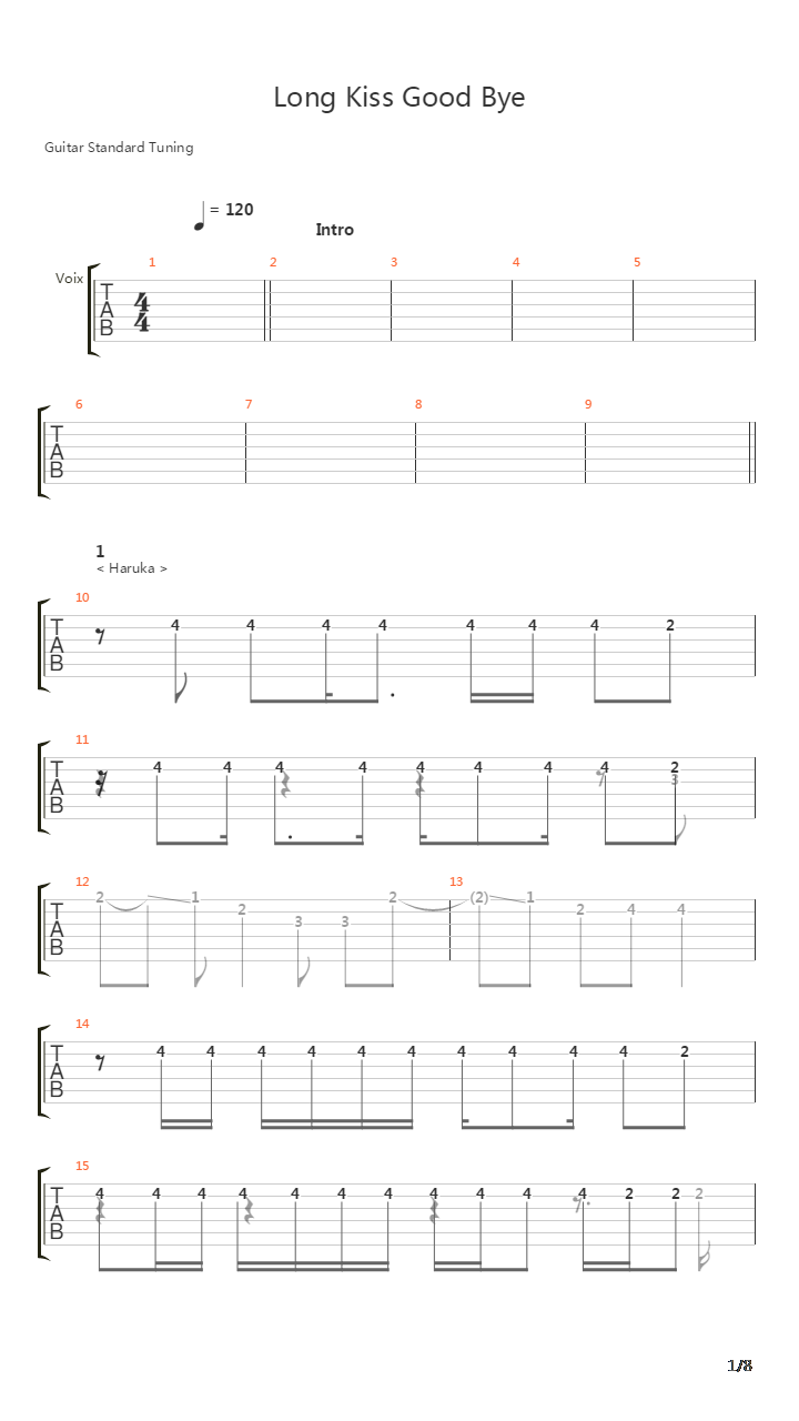 火影忍者ED - Long Kiss Good Bye吉他谱