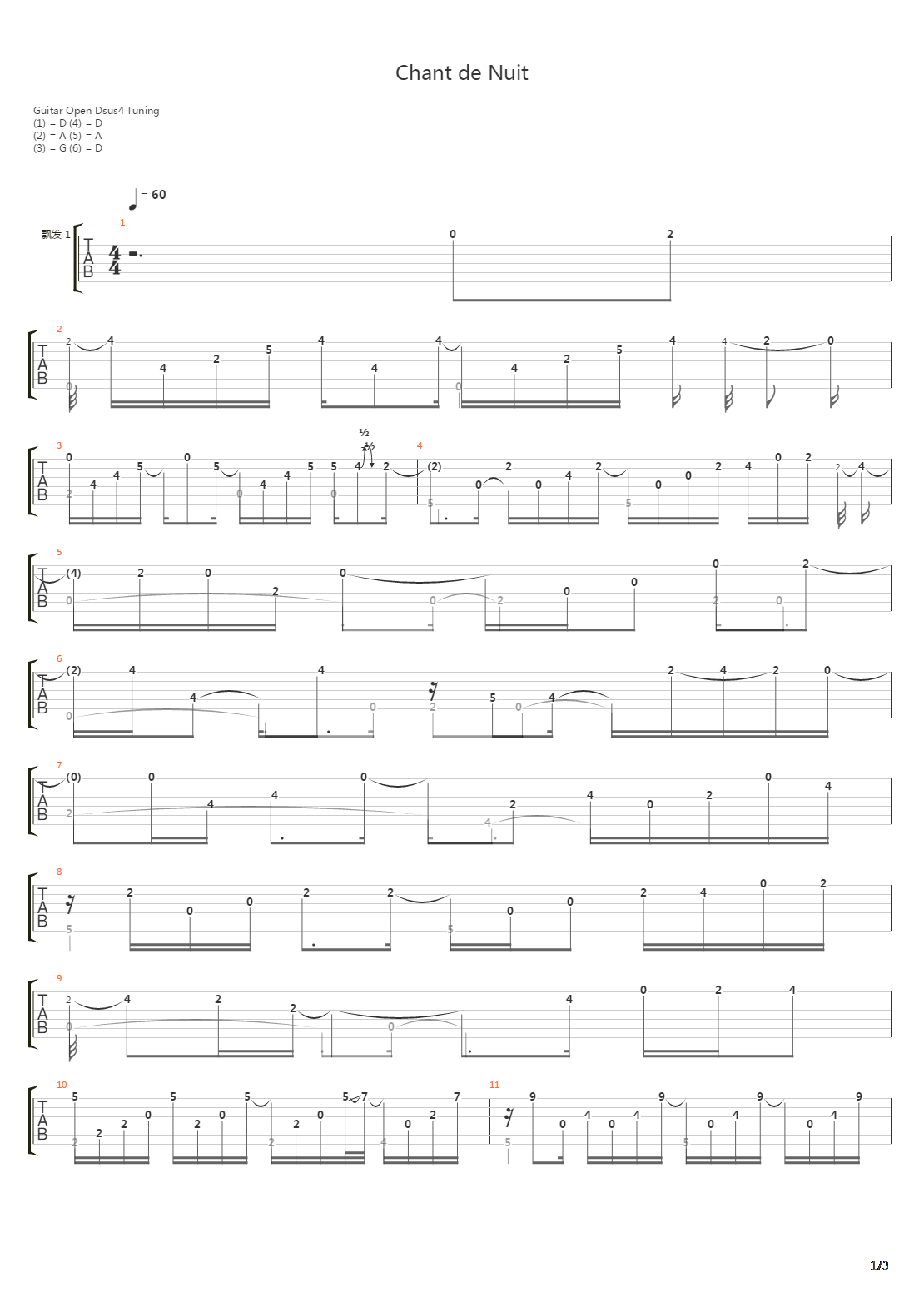 Chant de Nuit吉他谱