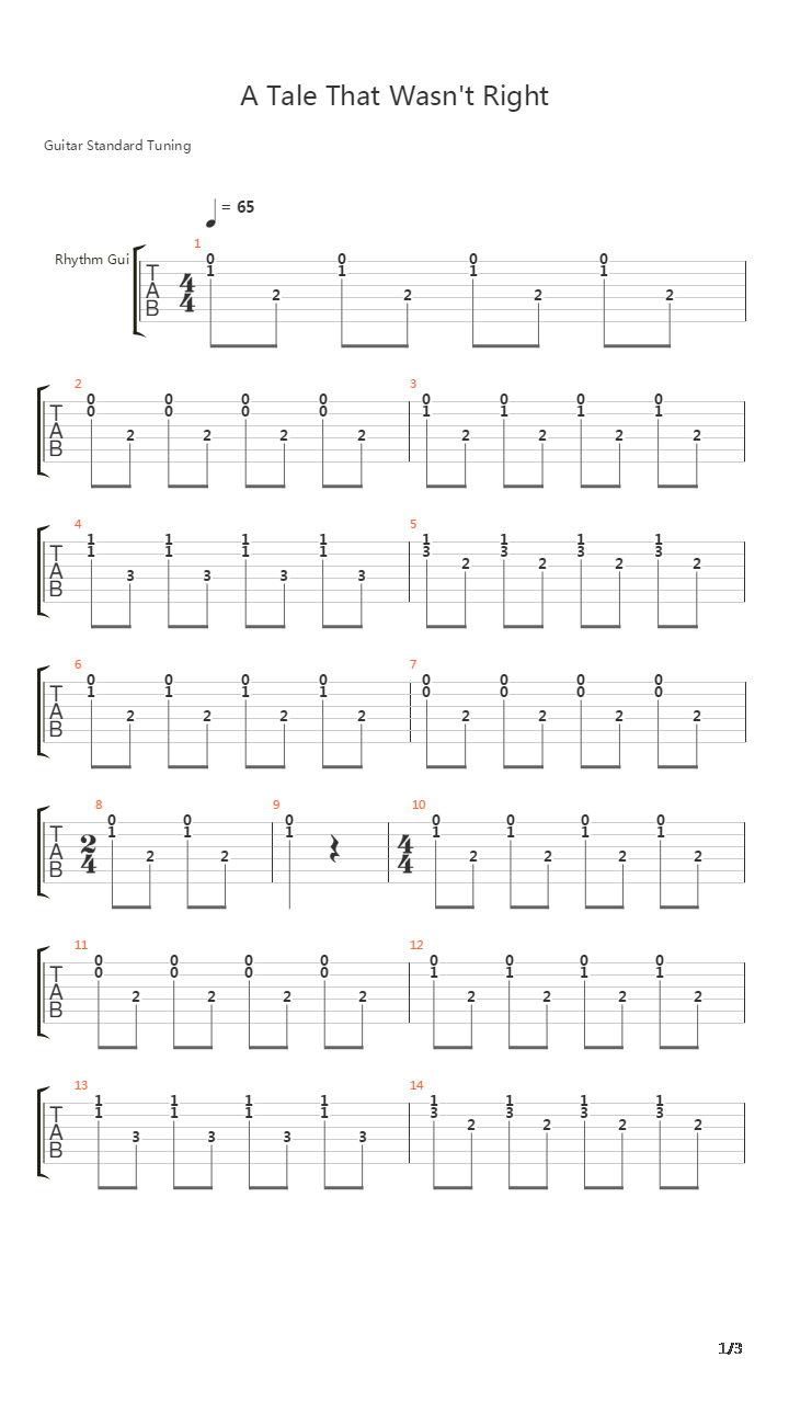 A Tale That Wasnt Right吉他谱
