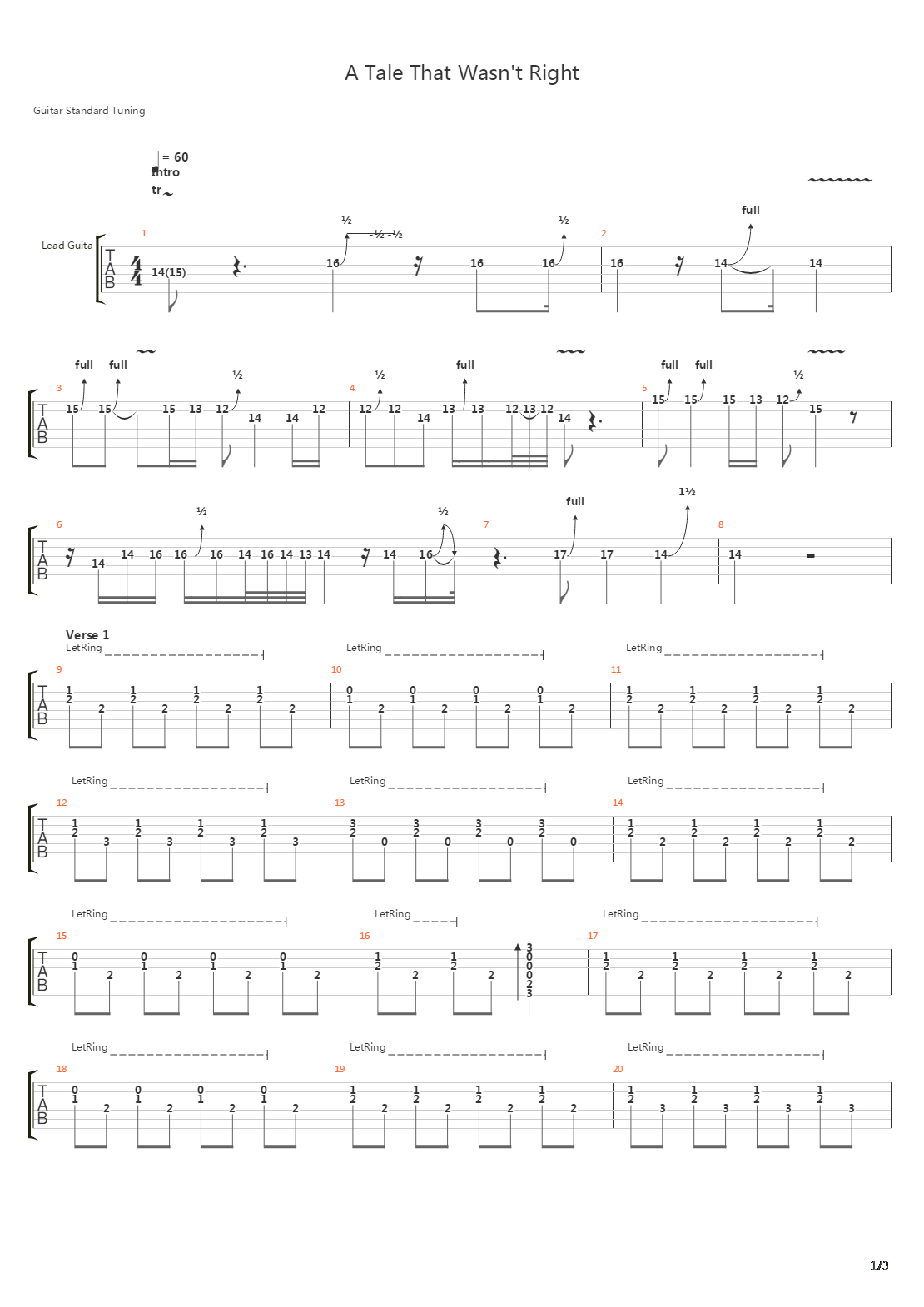 A Tale That Wasnt Right吉他谱