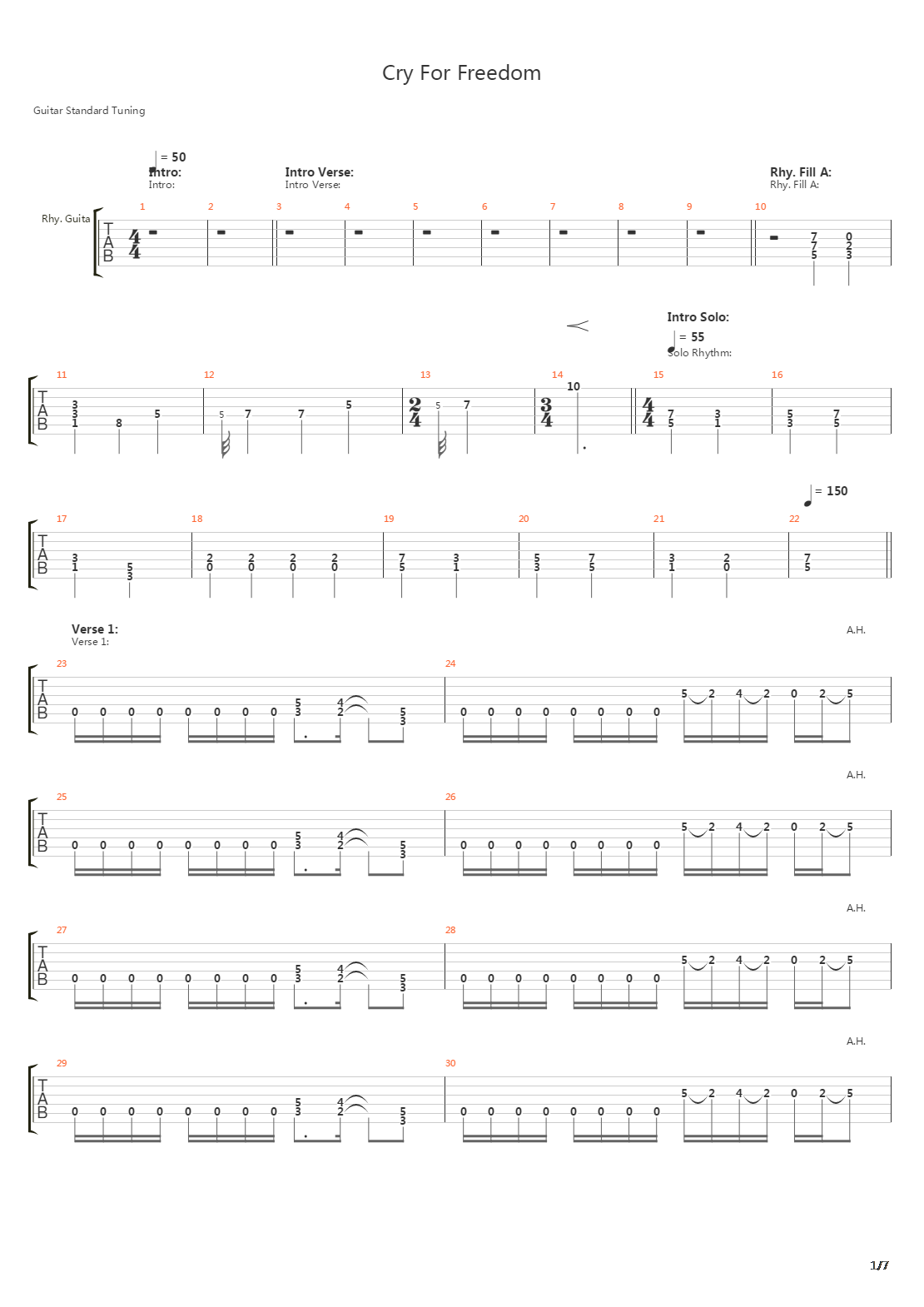 Cry For Freedom吉他谱