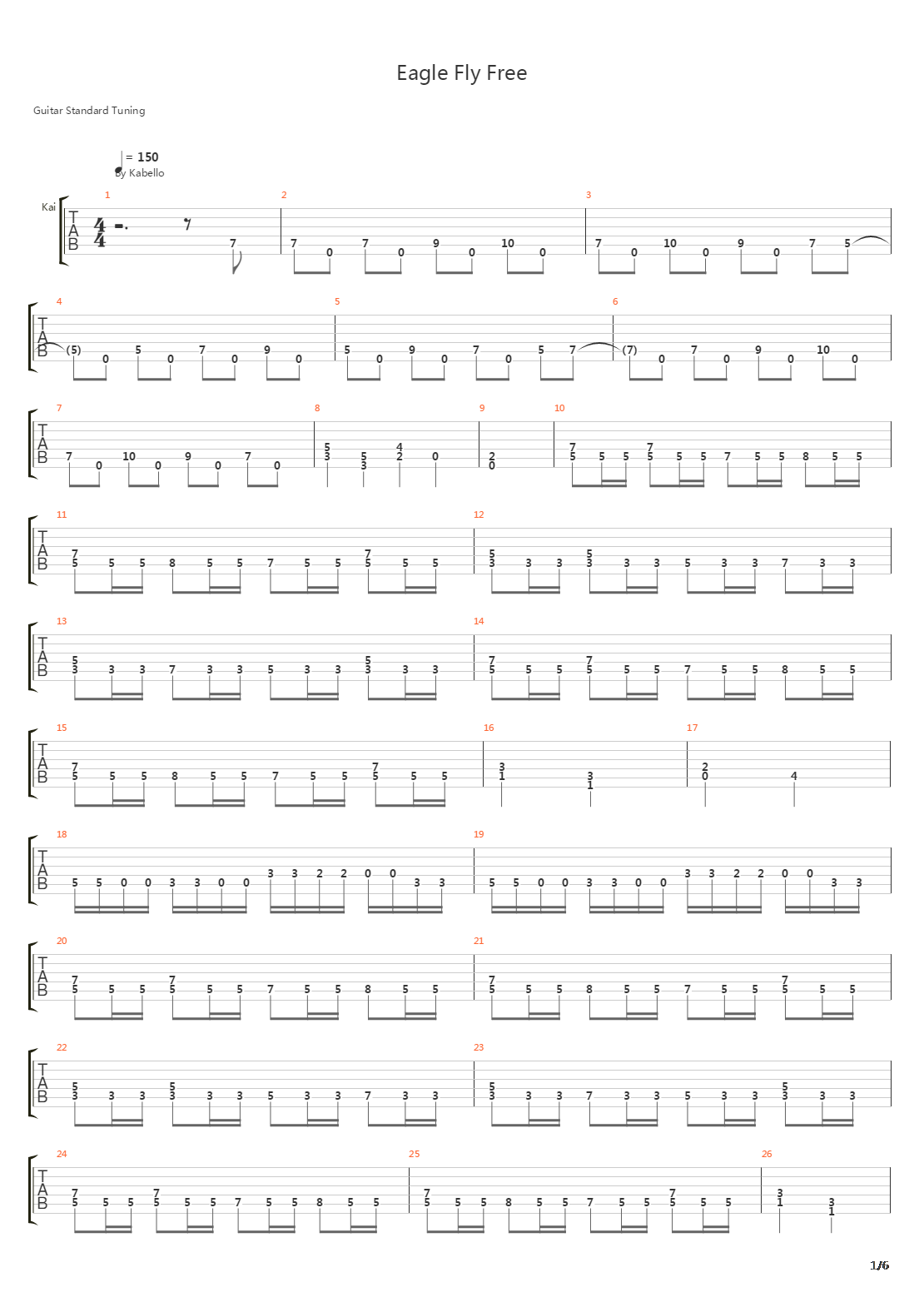 Eagle Fly Free吉他谱