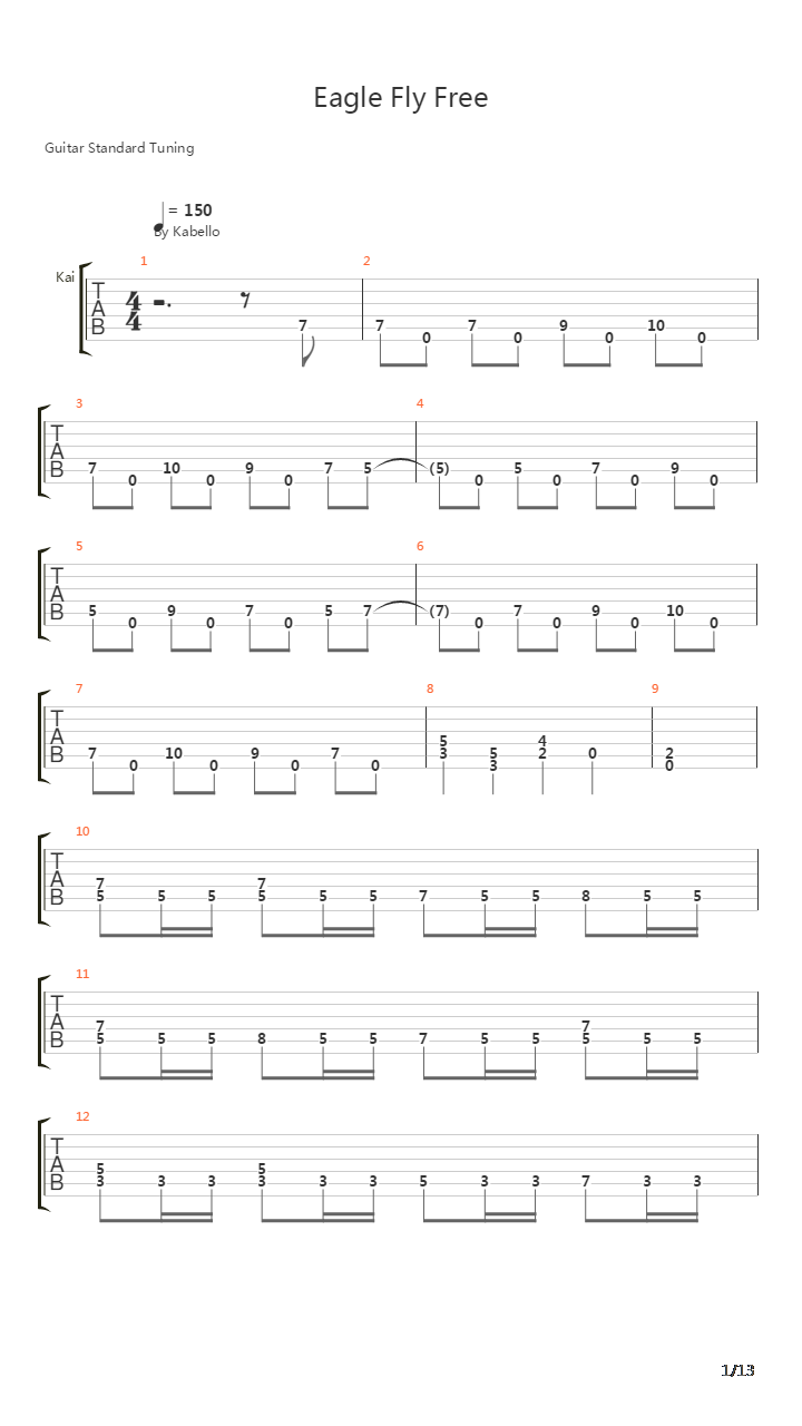 Eagle Fly Free吉他谱