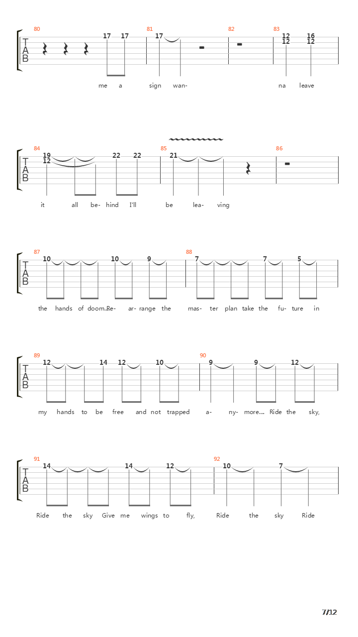 Ride The Sky吉他谱