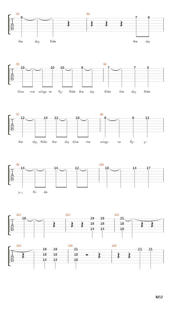 Ride The Sky吉他谱