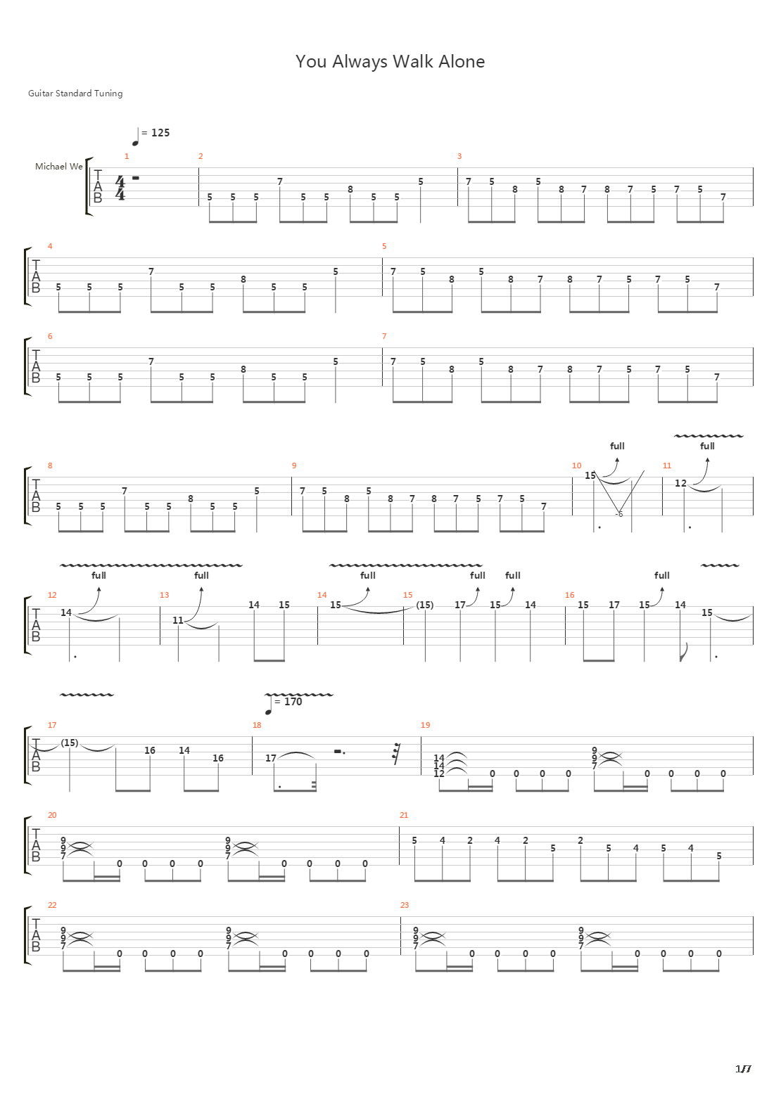 You Always Walk Alone吉他谱