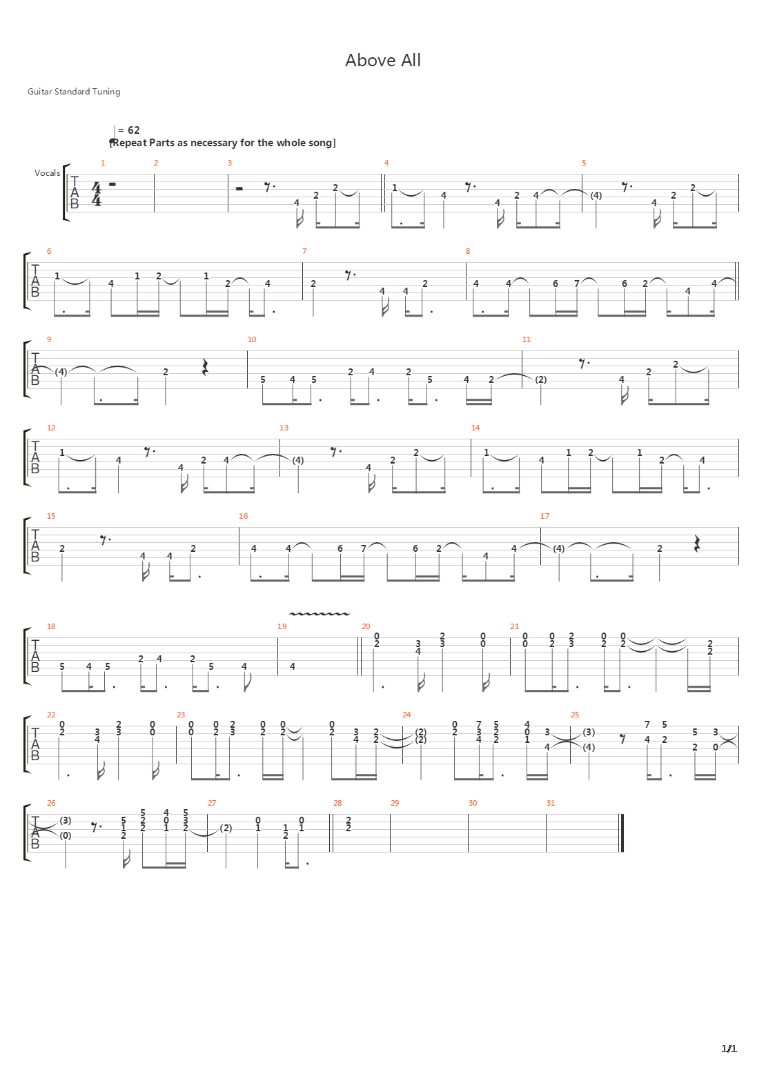 Above All吉他谱