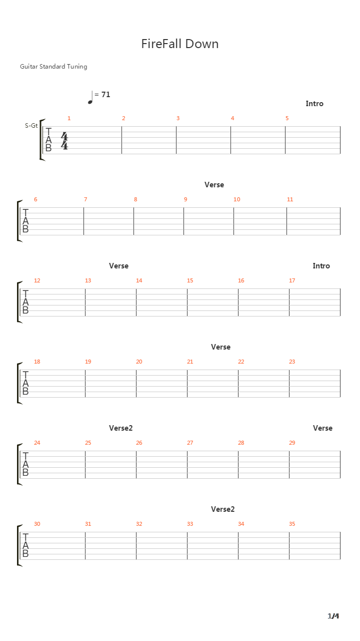 Fire Fall Down吉他谱