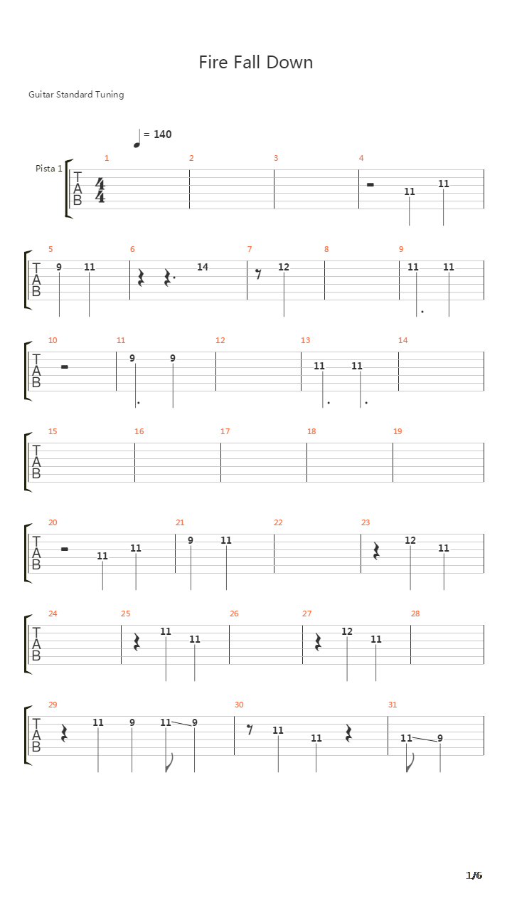 Fire Fall Down吉他谱