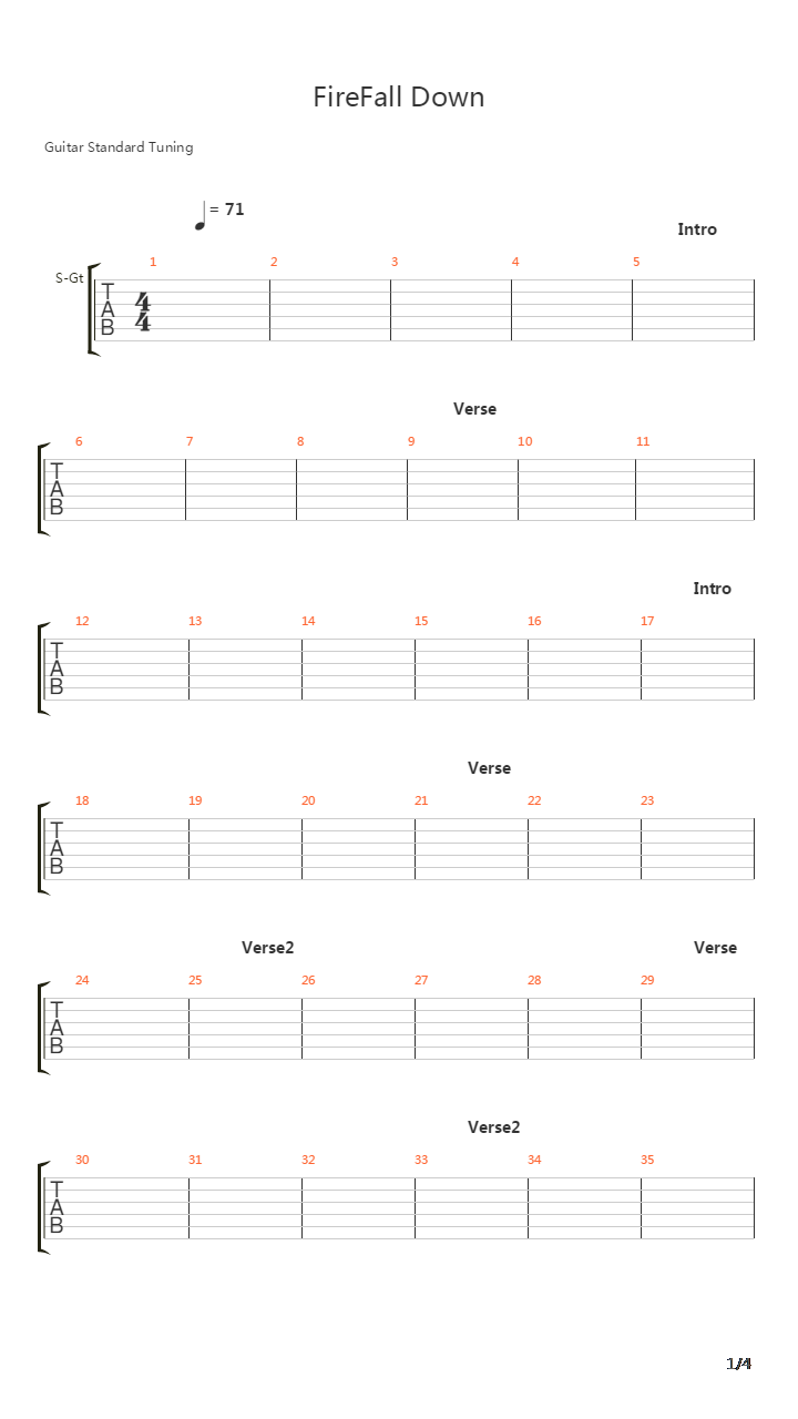 Fire Fall Down吉他谱