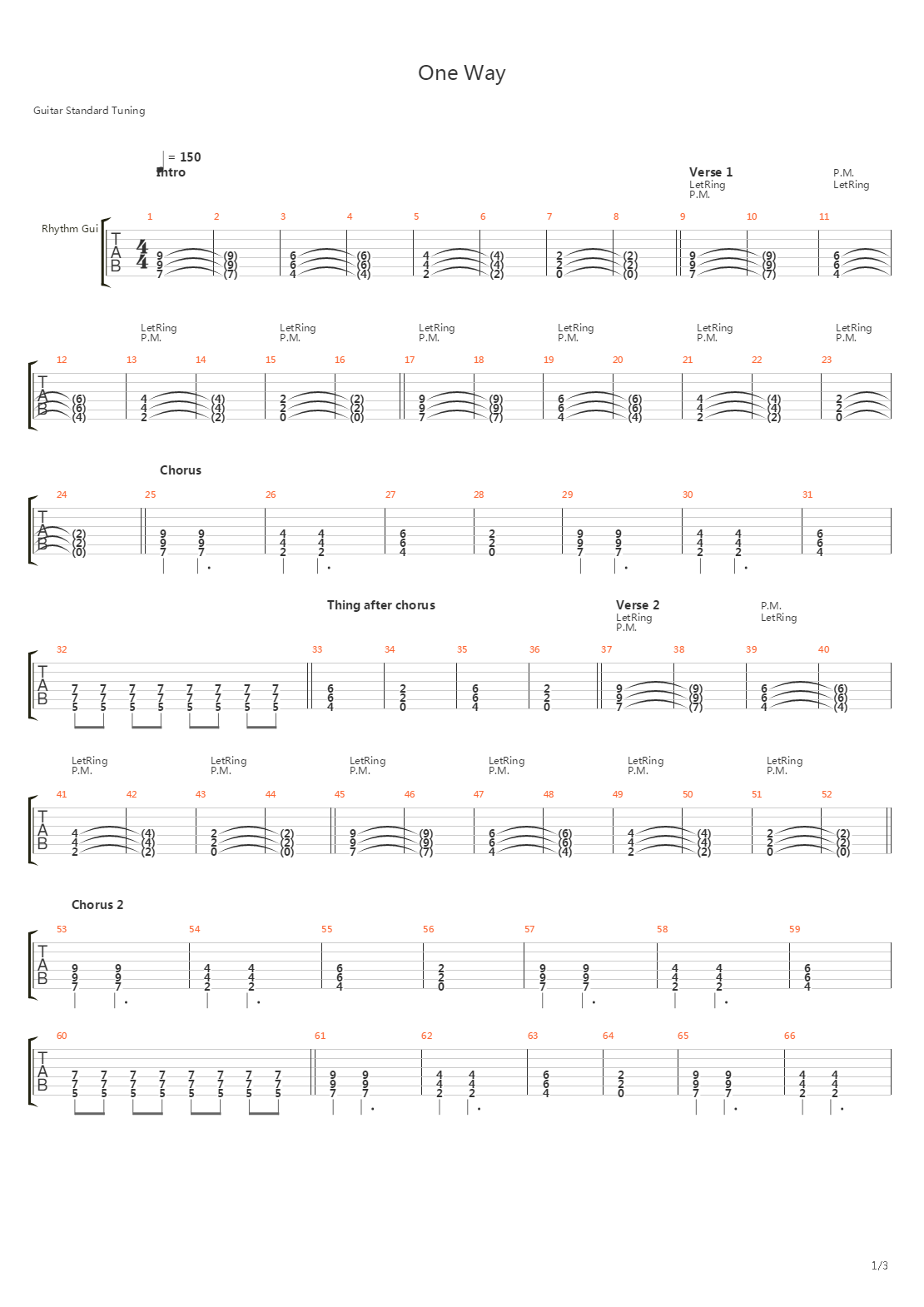 One Way吉他谱