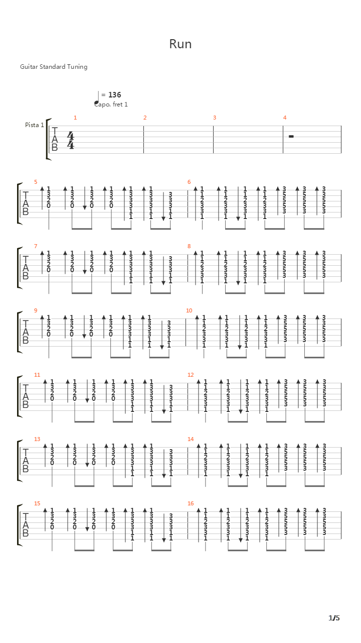 Run吉他谱