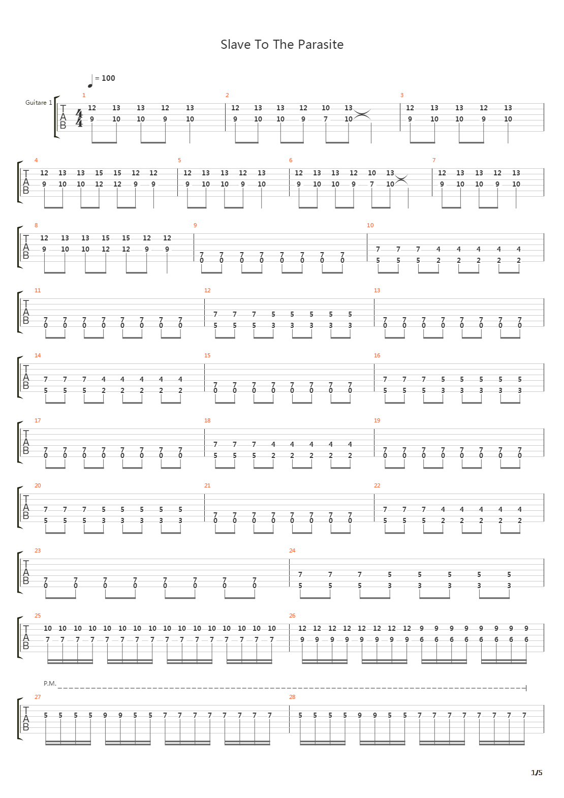 Slave To The Parasite吉他谱
