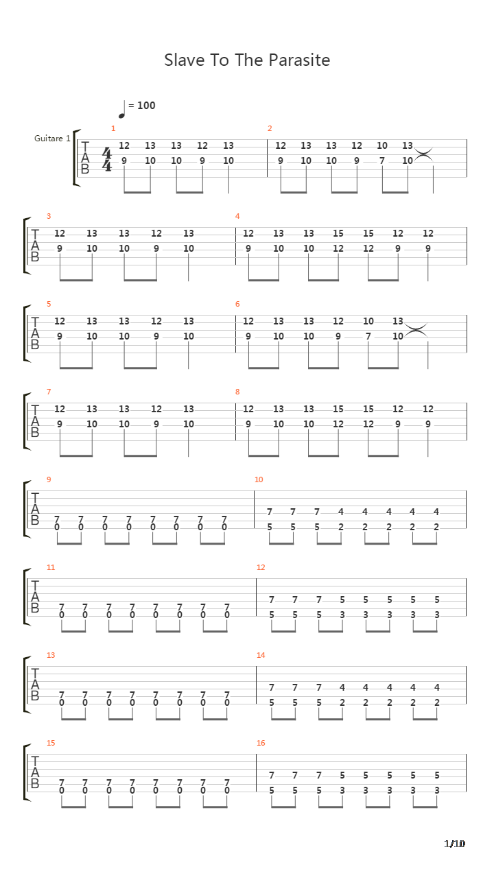 Slave To The Parasite吉他谱