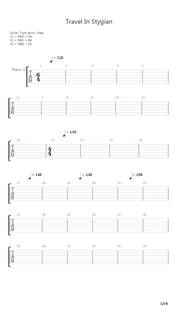 Travel In Stygian吉他谱