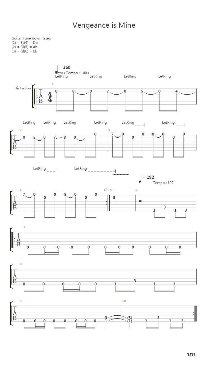Vengeance Is Mine吉他谱