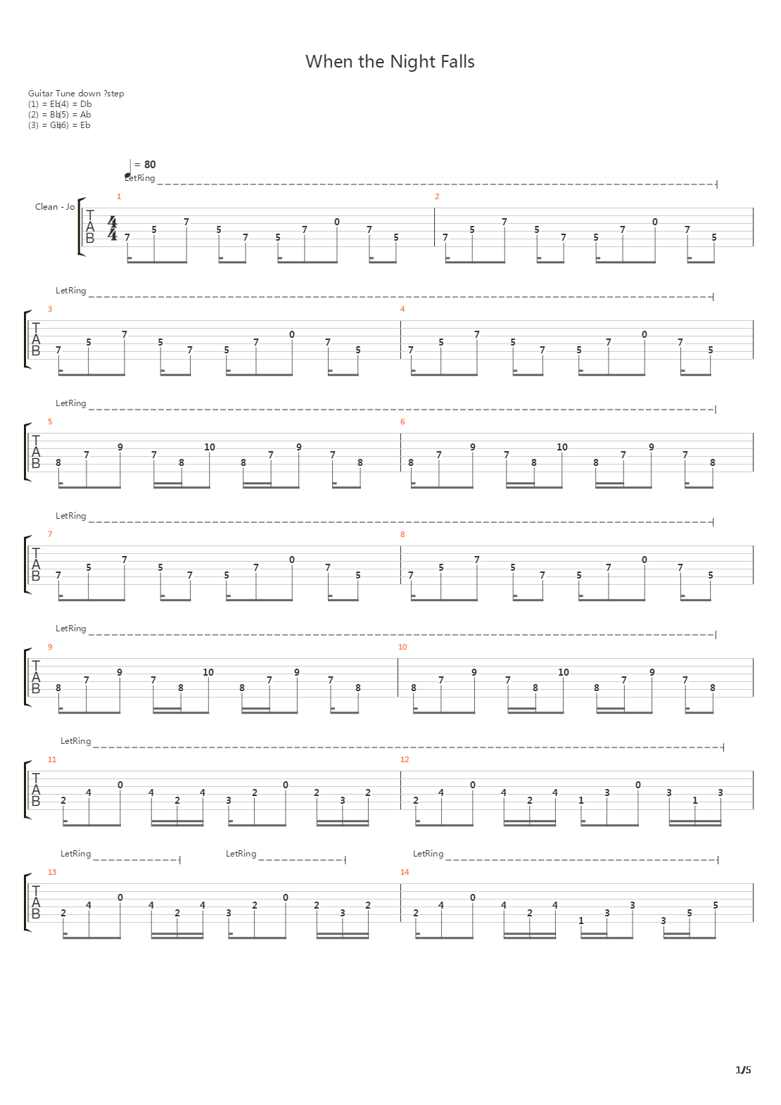 When The Night Falls吉他谱