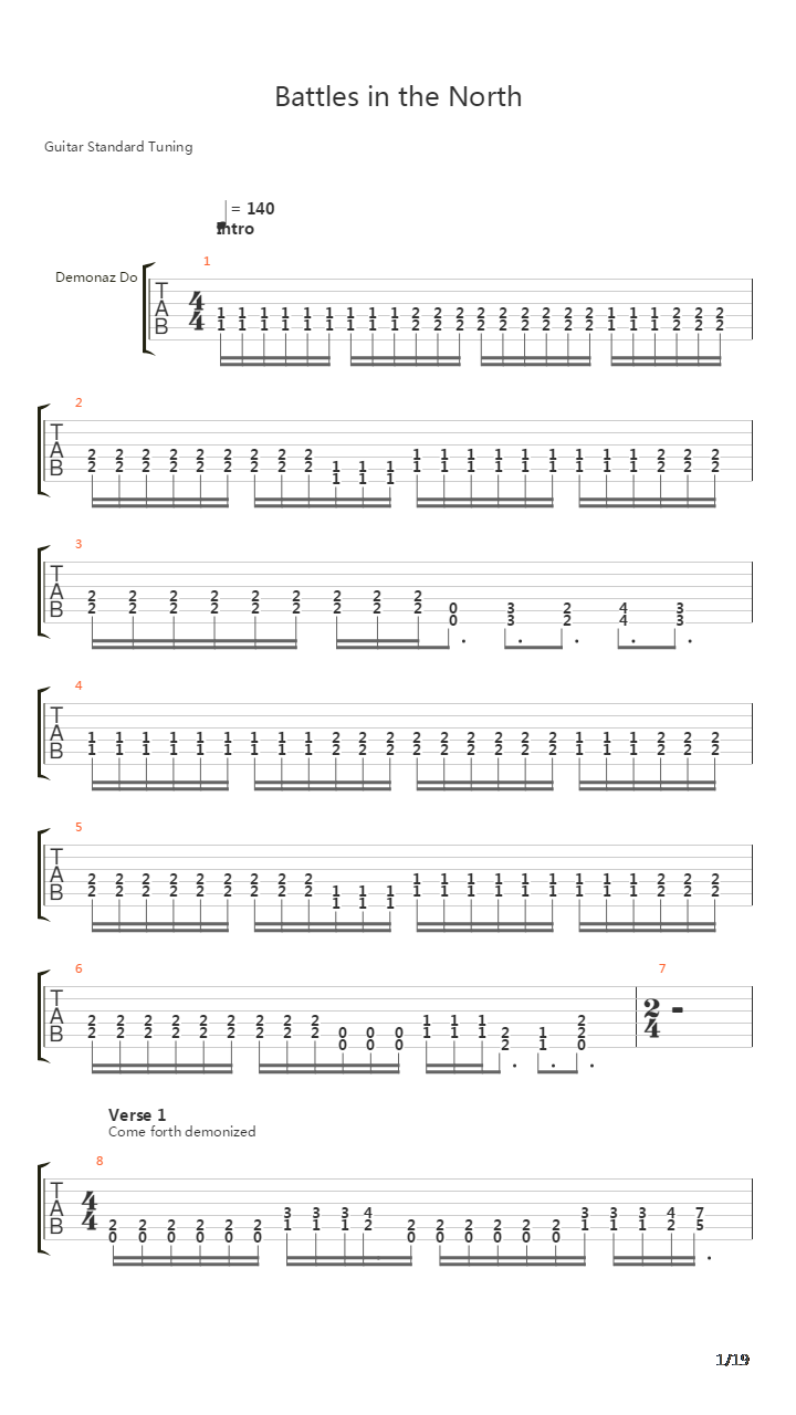 Battles In The North吉他谱