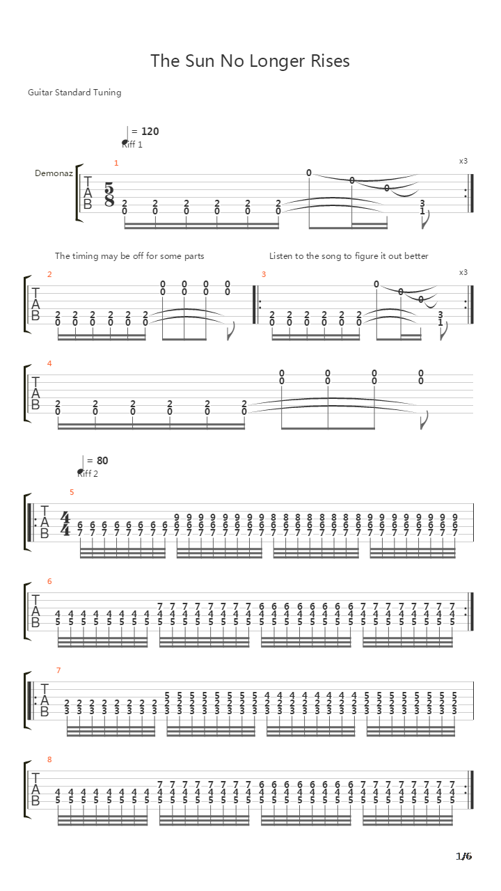 The Sun No Longer Rises吉他谱