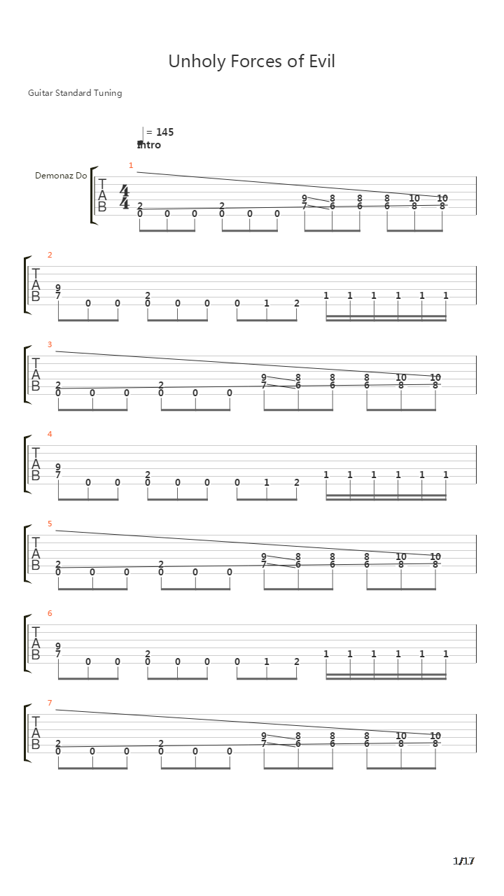 Unholy Forces Of Evil吉他谱