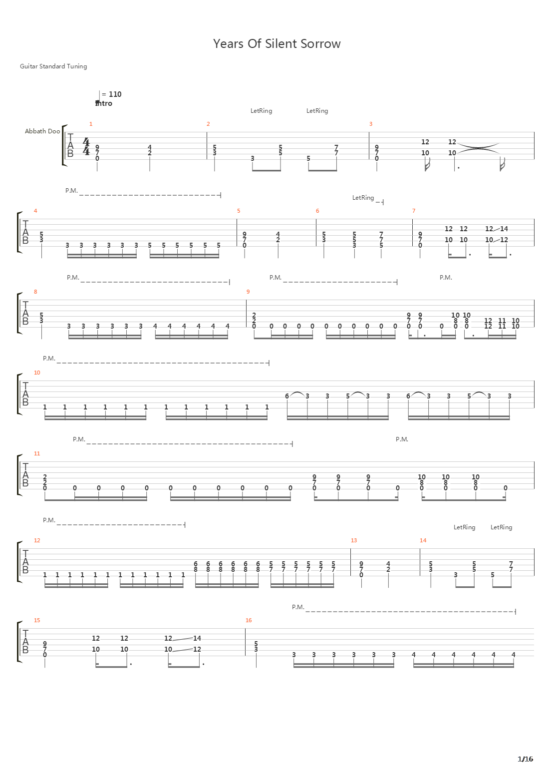Years Of Silent Sorrow吉他谱