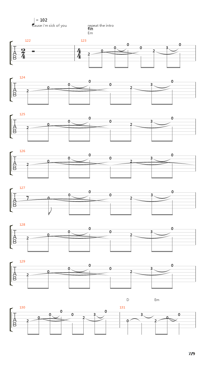 Sick Of You吉他谱