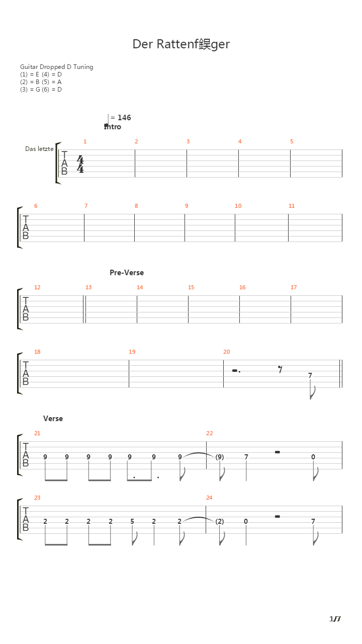 Der Rattenfaenger吉他谱