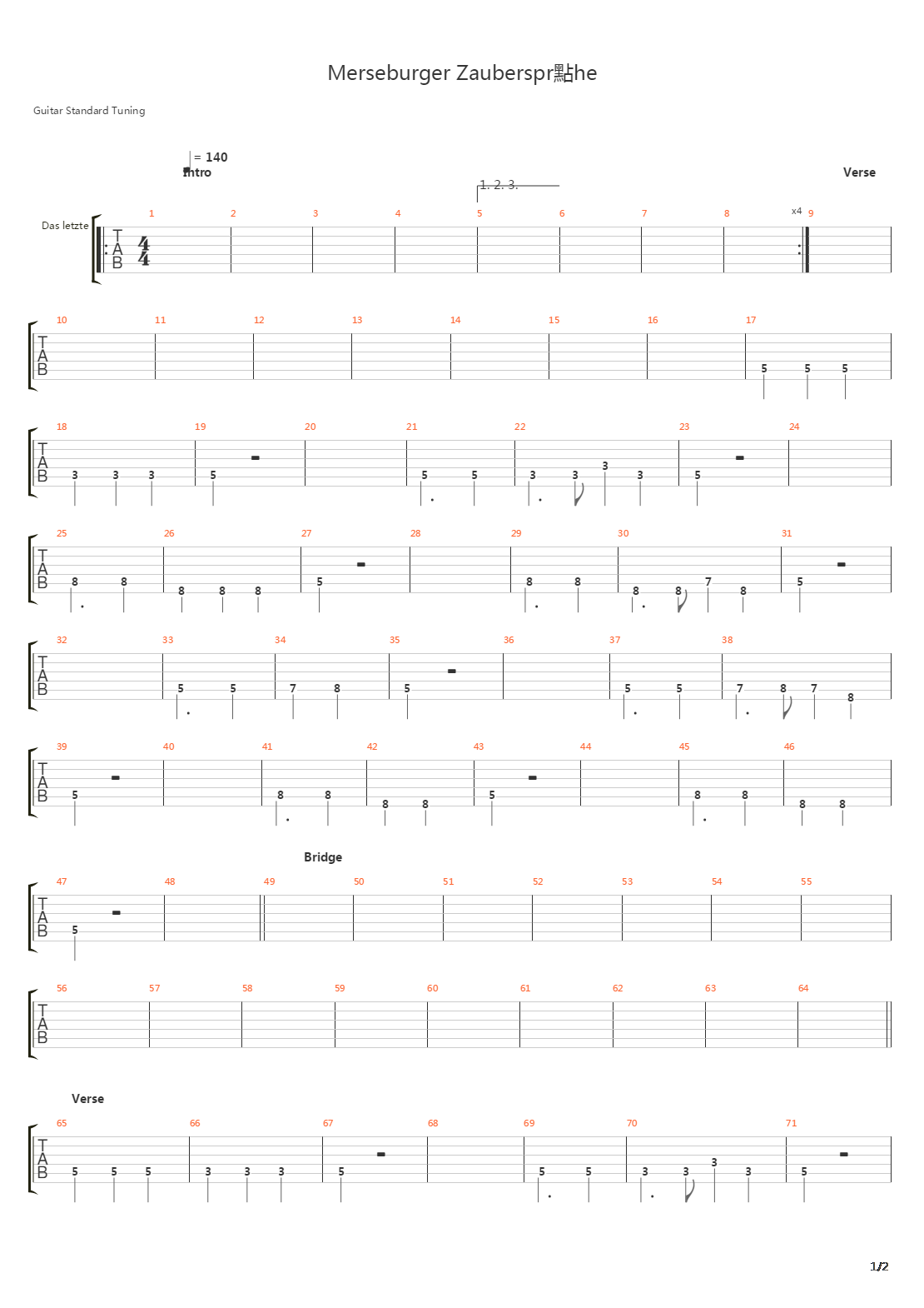 Merseburger Zaubersprueche吉他谱