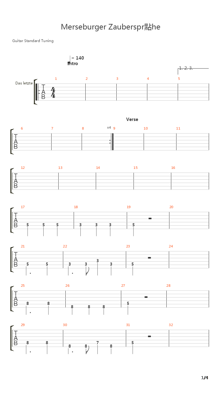 Merseburger Zaubersprueche吉他谱