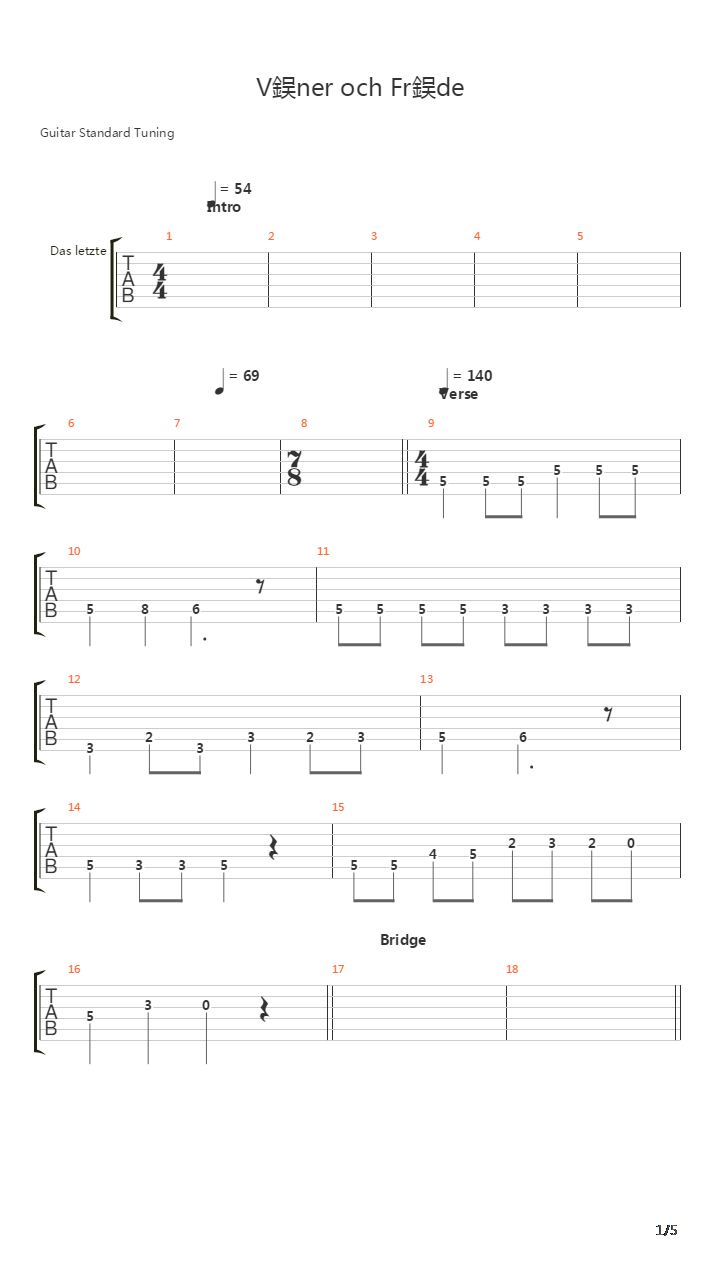 Vaenner Och Fraende吉他谱