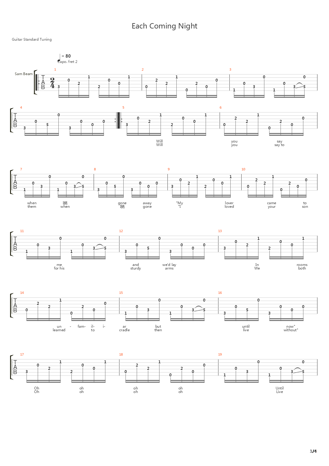 Each Coming Night吉他谱