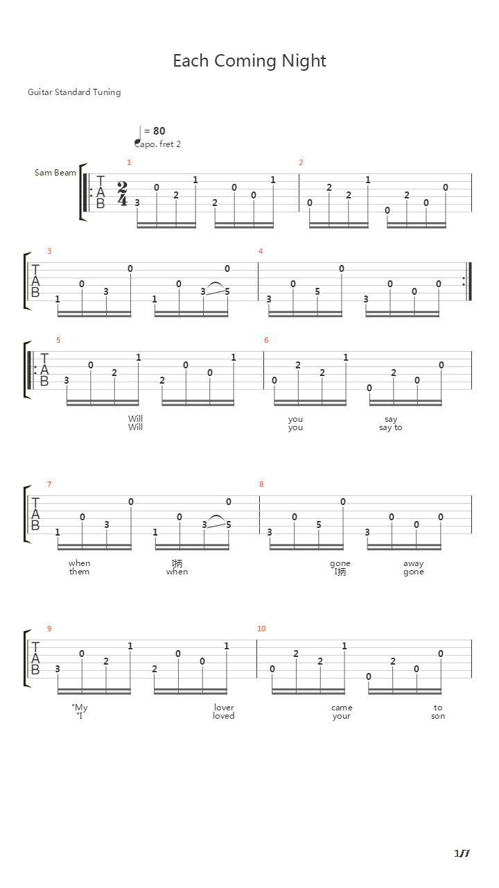 Each Coming Night吉他谱