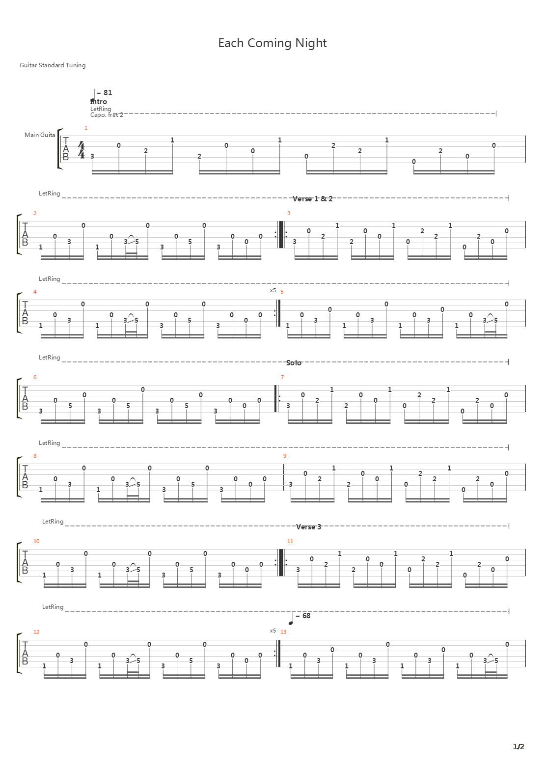 Each Coming Night吉他谱