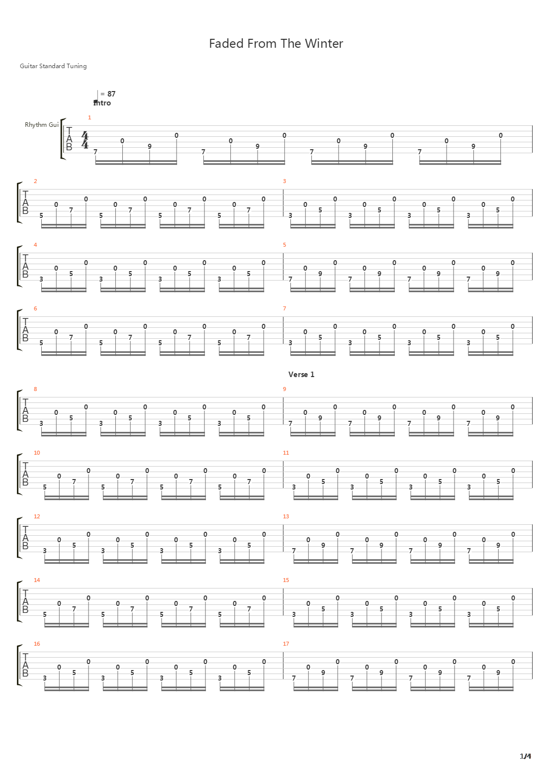 Faded From The Winter吉他谱